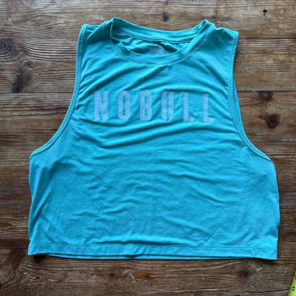 NOBULL Aqua Green Logo Crop Workout Gym Yoga Muscle Tank Top Women's Medium EUC